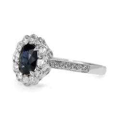 18ct White Gold Sapphire and Diamond Halo Ring
