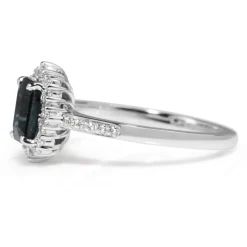 18ct White Gold Sapphire and Diamond Vintage Style Halo Ring