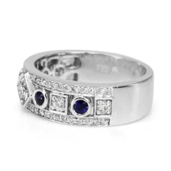 18ct White Gold Sapphire and Diamond Deco Style Band Ring