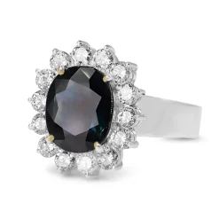 18ct White Gold Sapphire and Diamond Halo Cluster Ring