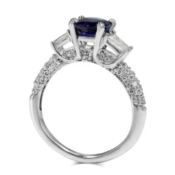 14ct White Gold Sapphire and Baguette Diamond Pavé Ring