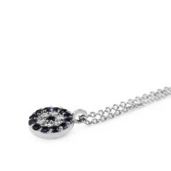 18ct White Gold Sapphire and Diamond Round Evil Eye Necklace