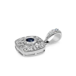 9ct White Gold Sapphire and Diamond Halo Pendant