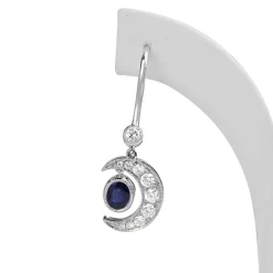 18ct White Gold Sapphire and Diamond Crescent Moon Earrings