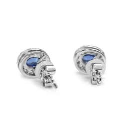 18ct White Gold Sapphire and Diamond Oval Halo Earrings