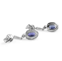 18ct White Gold Sapphire and Diamond Drop Halo Earrings