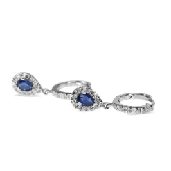 18ct White Gold Sapphire and Diamond Pear Shaped Halo Earrings