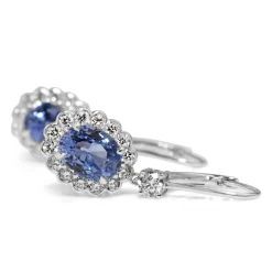 18ct White Gold Sapphire and Diamond Daisy Style Drop Earrings