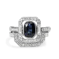 18ct White Gold Sapphire and Diamond Deco Style Ring