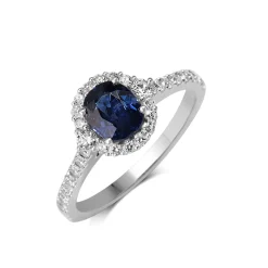 18ct White Gold Sapphire and Diamond Halo Ring