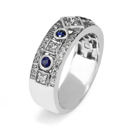 18ct White Gold Sapphire and Diamond Deco Style Band Ring