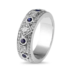 18ct White Gold Sapphire and Diamond Deco Style Band Ring