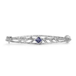 9ct White Gold Sapphire Deco Vintage Brooch