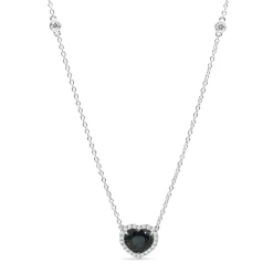 18ct White Gold Sapphire Heart and Diamond Halo Necklace