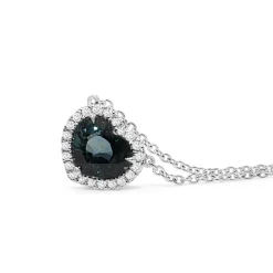 18ct White Gold Sapphire Heart and Diamond Halo Necklace