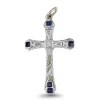 9ct White Gold Single Cut White and Yellow Diamond and Sapphire Cross Necklace