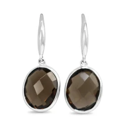 9ct White Gold Smokey Quartz Drop Earrings