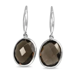 9ct White Gold Smokey Quartz Drop Earrings