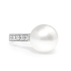 18ct White Gold South Sea 11mm Pearl and Diamond Ring