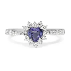 18ct White Gold Tanzanite and Diamond Heart Halo Ring