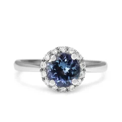 18ct White Gold Tanzanite and Diamond Halo Ring