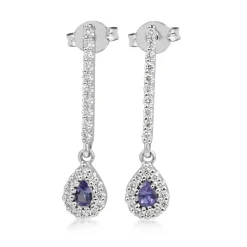 18ct White Gold Tanzanite and Diamond Drop Earrings