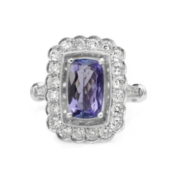 18ct White Gold Tanzanite and Diamond Daisy Ring