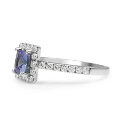 18ct White Gold Tanzanite and Diamond Halo Ring
