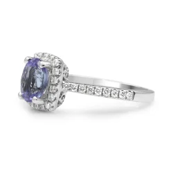 18ct White Gold Tanzanite and Diamond Halo Ring