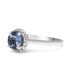 18ct White Gold Tanzanite and Diamond Halo Ring