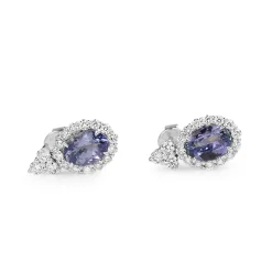 18ct White Gold Tanzanite and Diamond Halo Earrings