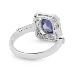 18ct White Gold Tanzanite and Diamond Deco Style Ring