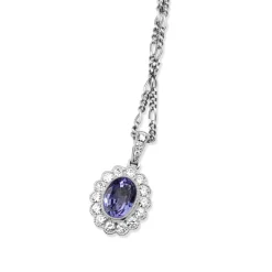 18ct White Gold Tanzanite and Diamond Daisy Pendant