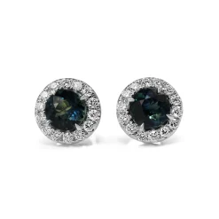 18ct White Gold Teal Sapphire and Diamond Halo Earrings