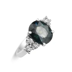 18ct White Gold Teal Sapphire and Diamond Ring