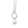 9ct White Gold Tear Drop Diamond and Fresh Water Pearl Necklace