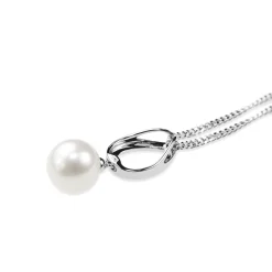 9ct White Gold Tear Drop Diamond and Fresh Water Pearl Necklace