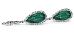 18ct White Gold Teardrop Emerald and Diamond Halo Earrings