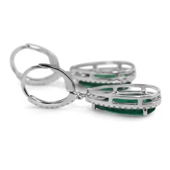 18ct White Gold Teardrop Emerald and Diamond Halo Earrings