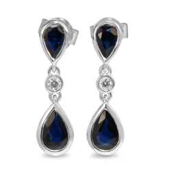 9ct White Gold Teardrop Sapphire and Diamond Earrings