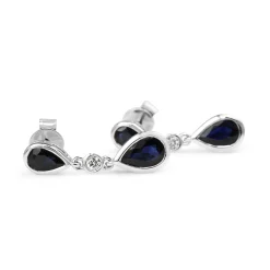 9ct White Gold Teardrop Sapphire and Diamond Earrings