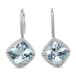 14ct White Gold Topaz and Diamond Halo Drop Earrings