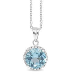 9ct White Gold Topaz and Diamond Halo Pendant