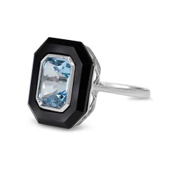 9ct White Gold Topaz and Onyx Deco Style Ring