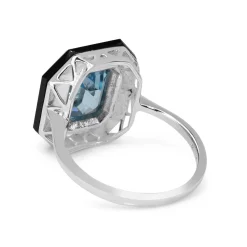 9ct White Gold Topaz and Onyx Deco Style Ring