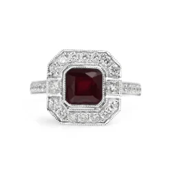 18ct White Gold Treated Ruby and Diamond Ring