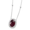 18ct White Gold Treated Ruby and Diamond Halo Necklace