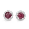 18ct White Gold Treated Ruby and Diamond Halo Earrings