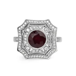 18ct White Gold Treated Ruby and Diamond Cluster Ring