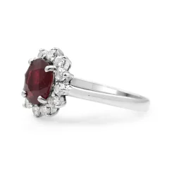 14ct White Gold Treated Ruby and Diamond Halo Ring